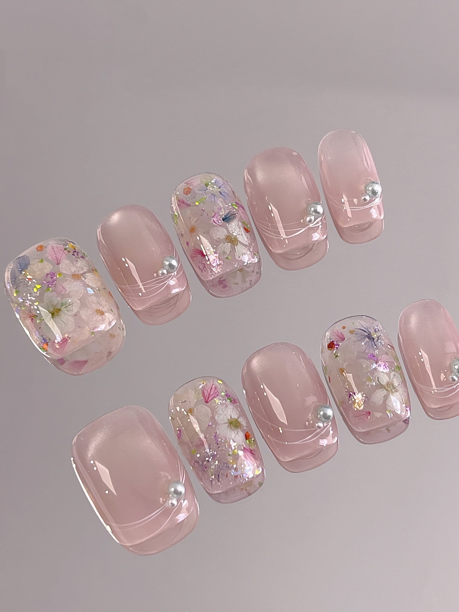 Gardenia — White Petal on Milky Blush | Handmade Press-On Nails image 2