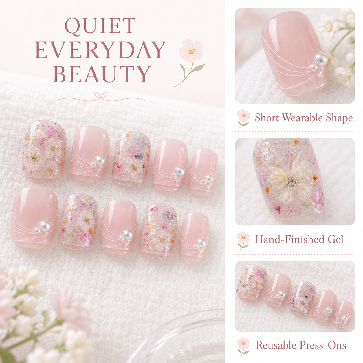 Gardenia — White Petal on Milky Blush | Handmade Press-On Nails image 6