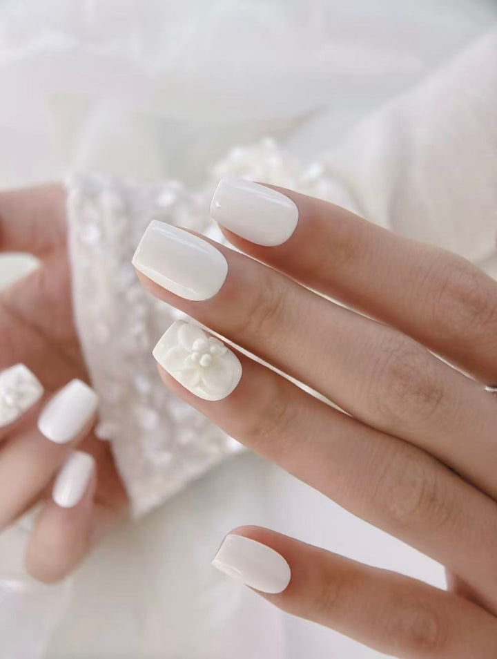 Gardenia White — Pure White with Pearl Glow | Handmade Press-On Nails image 1