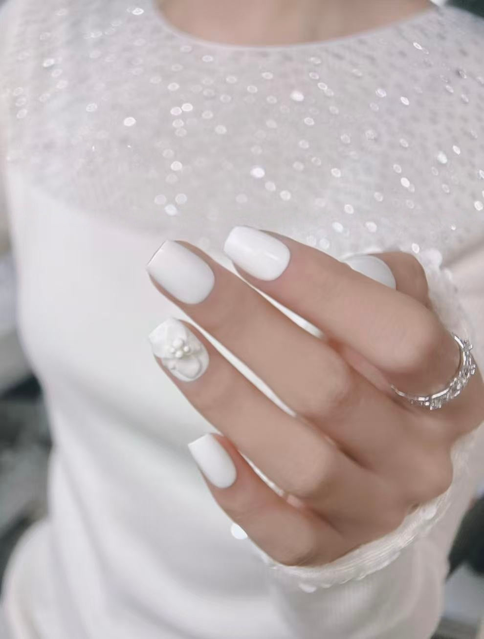 Gardenia White — Pure White with Pearl Glow | Handmade Press-On Nails image 3