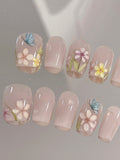 Hand-Painted Petals — Watercolour Florals on Soft French | Handmade Press-On Nails image 2