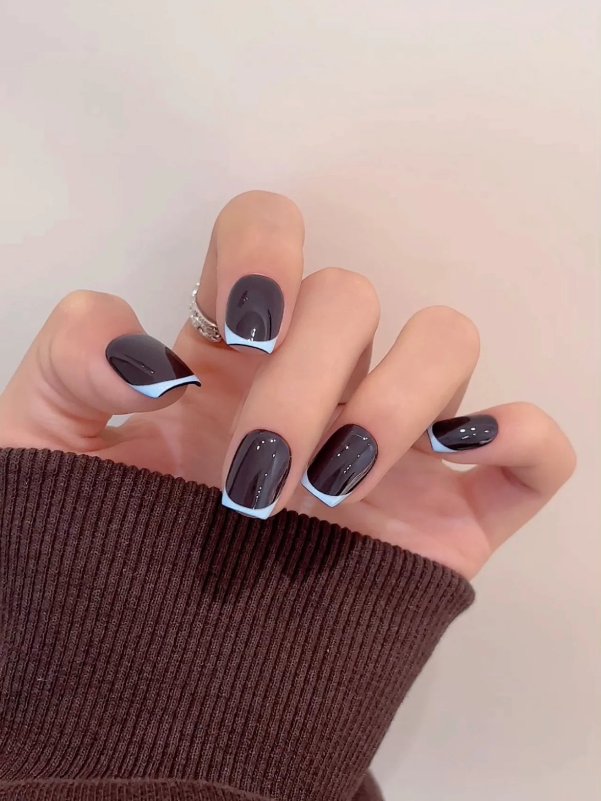 Hot Coffee — Espresso Gloss with Silver | Handmade Press-On Nails image 1