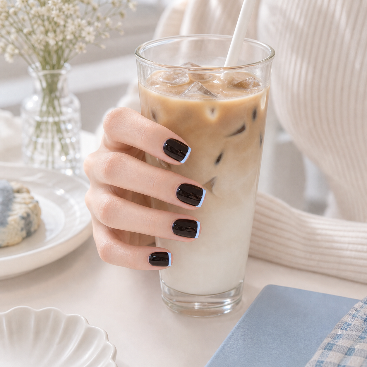 Hot Coffee — Espresso Gloss with Silver | Handmade Press-On Nails image 2