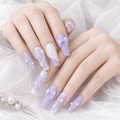 Lavender Bow & Pearl — Matte Chiffon Drapes with Pearls | Handmade Press-On Nails image 2