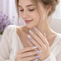 Lavender Bow & Pearl — Matte Chiffon Drapes with Pearls | Handmade Press-On Nails image 3