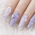 Lavender Bow & Pearl — Matte Chiffon Drapes with Pearls | Handmade Press-On Nails image 4