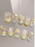 Lemon & Sky Cat-Eye — Sunny Yellow-Blue French | Handmade Press-On Nails image 1