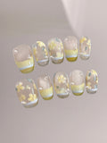 Lemon & Sky Cat-Eye — Sunny Yellow-Blue French | Handmade Press-On Nails image 2