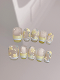 Lemon & Sky Cat-Eye — Sunny Yellow-Blue French | Handmade Press-On Nails image 3