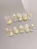 Lemon & Sky Cat-Eye — Sunny Yellow-Blue French | Handmade Press-On Nails image 4