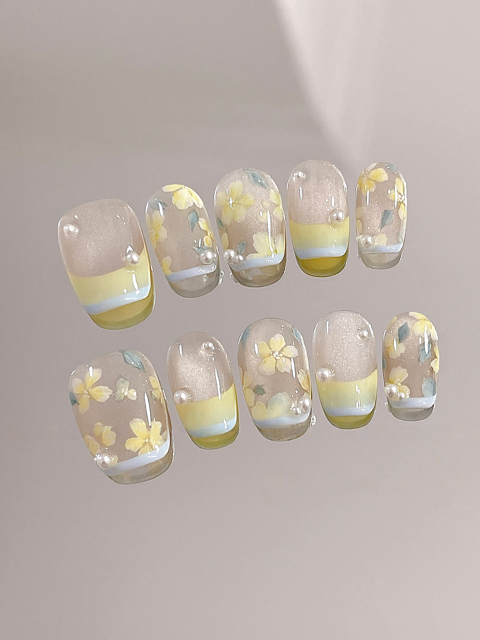 Lemon & Sky Cat-Eye — Sunny Yellow-Blue French | Handmade Press-On Nails image 4