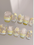 Lemon & Sky Cat-Eye — Sunny Yellow-Blue French | Handmade Press-On Nails image 5