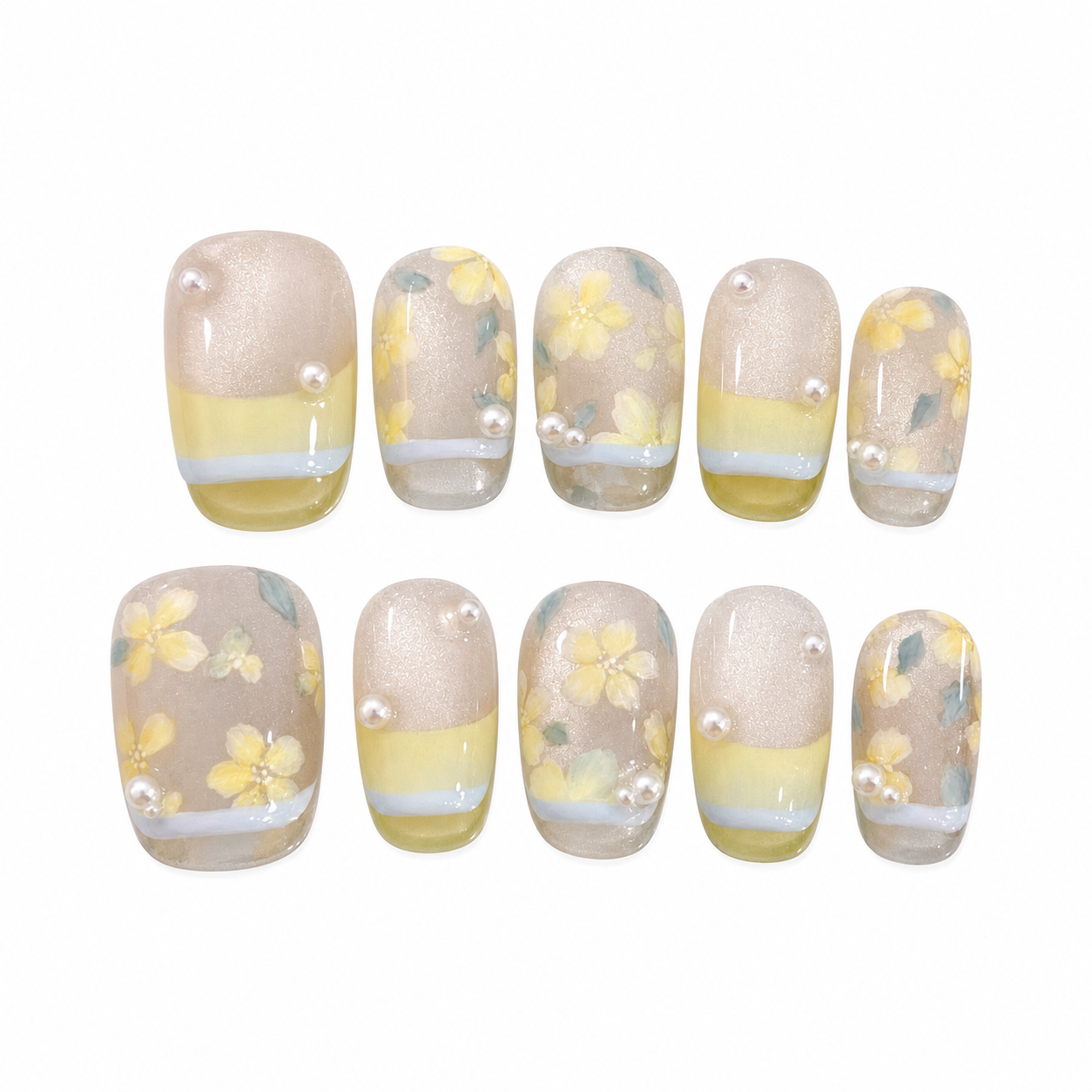 Lemon & Sky Cat-Eye — Sunny Yellow-Blue French | Handmade Press-On Nails image 1