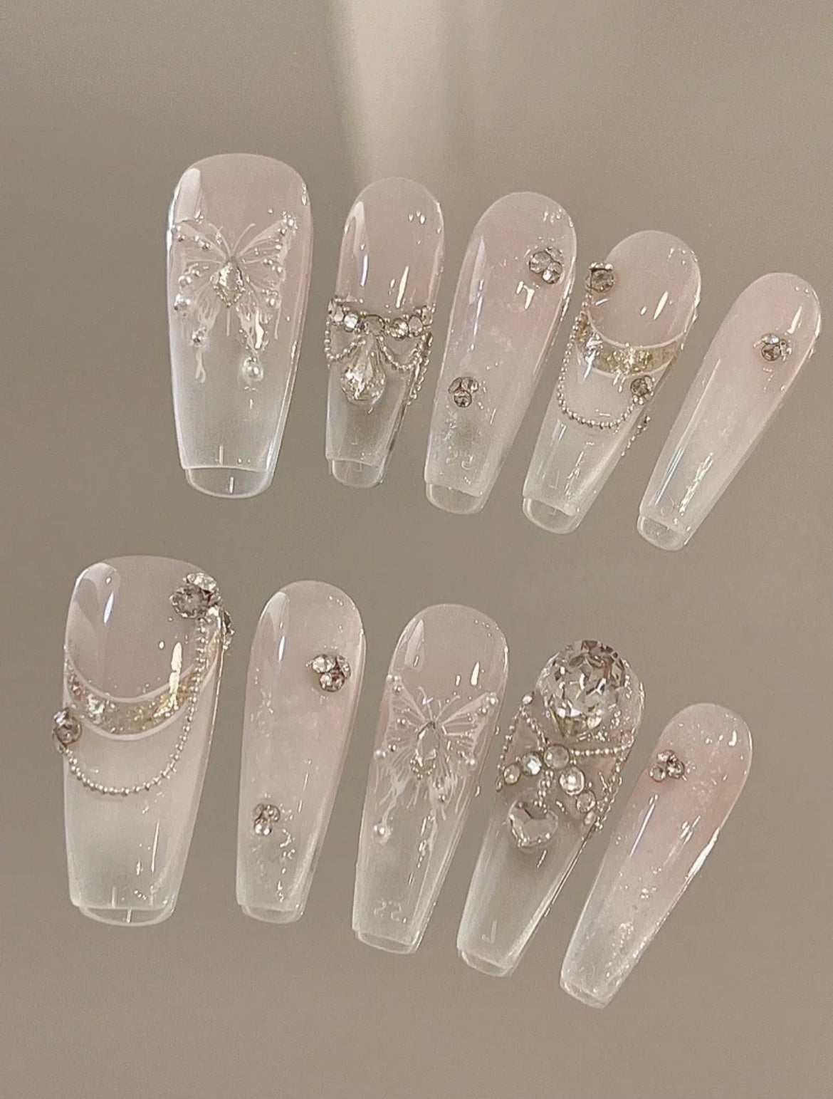 Liquid Butterfly — Chrome Wings in Glass | Handmade Press-On Nails image 1