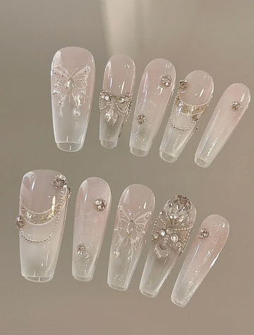 Liquid Butterfly — Chrome Wings in Glass | Handmade Press-On Nails image 1