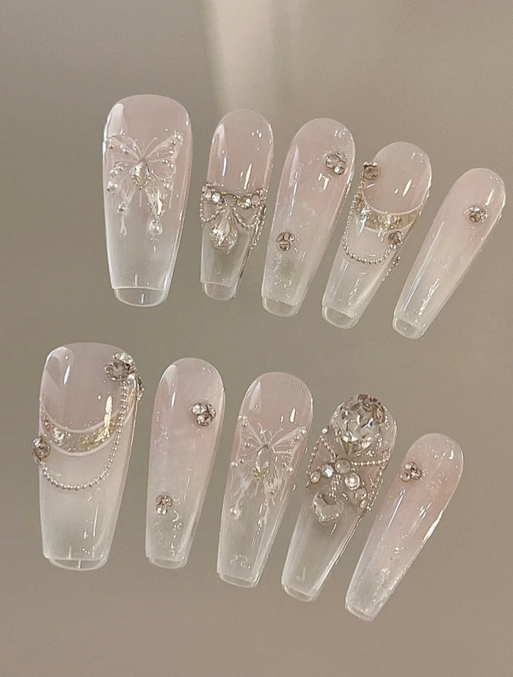 Liquid Butterfly — Chrome Wings in Glass | Handmade Press-On Nails image 1