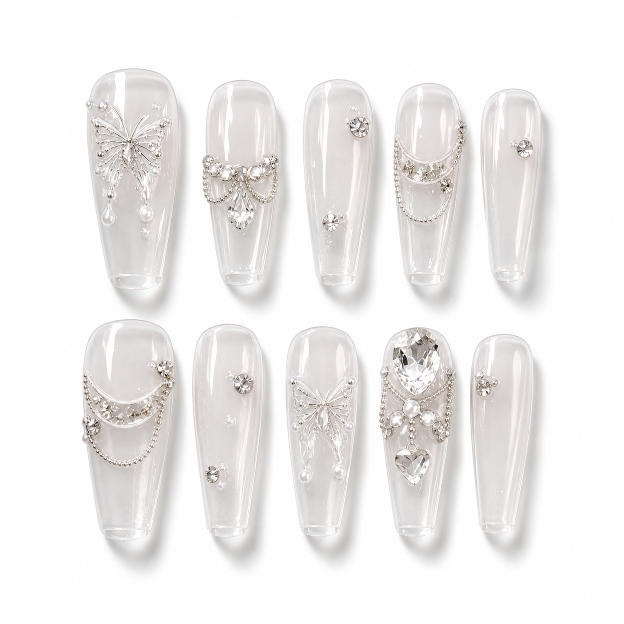 Liquid Butterfly — Chrome Wings in Glass | Handmade Press-On Nails image 1
