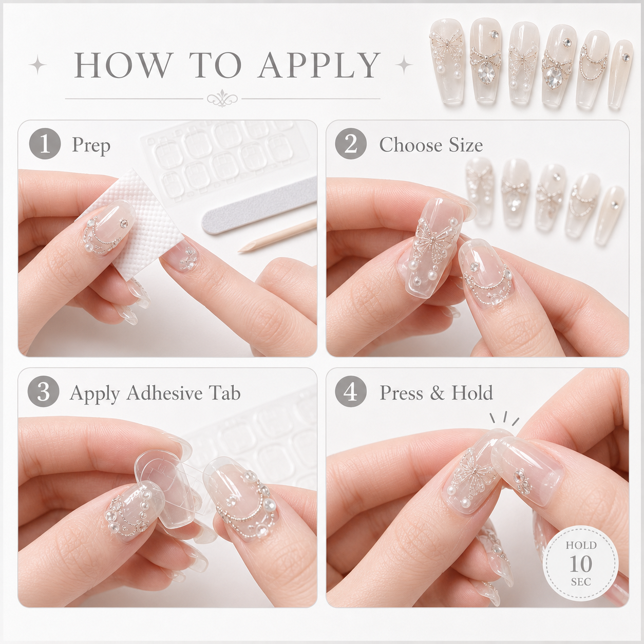 Liquid Butterfly — Chrome Wings in Glass | Handmade Press-On Nails image 2