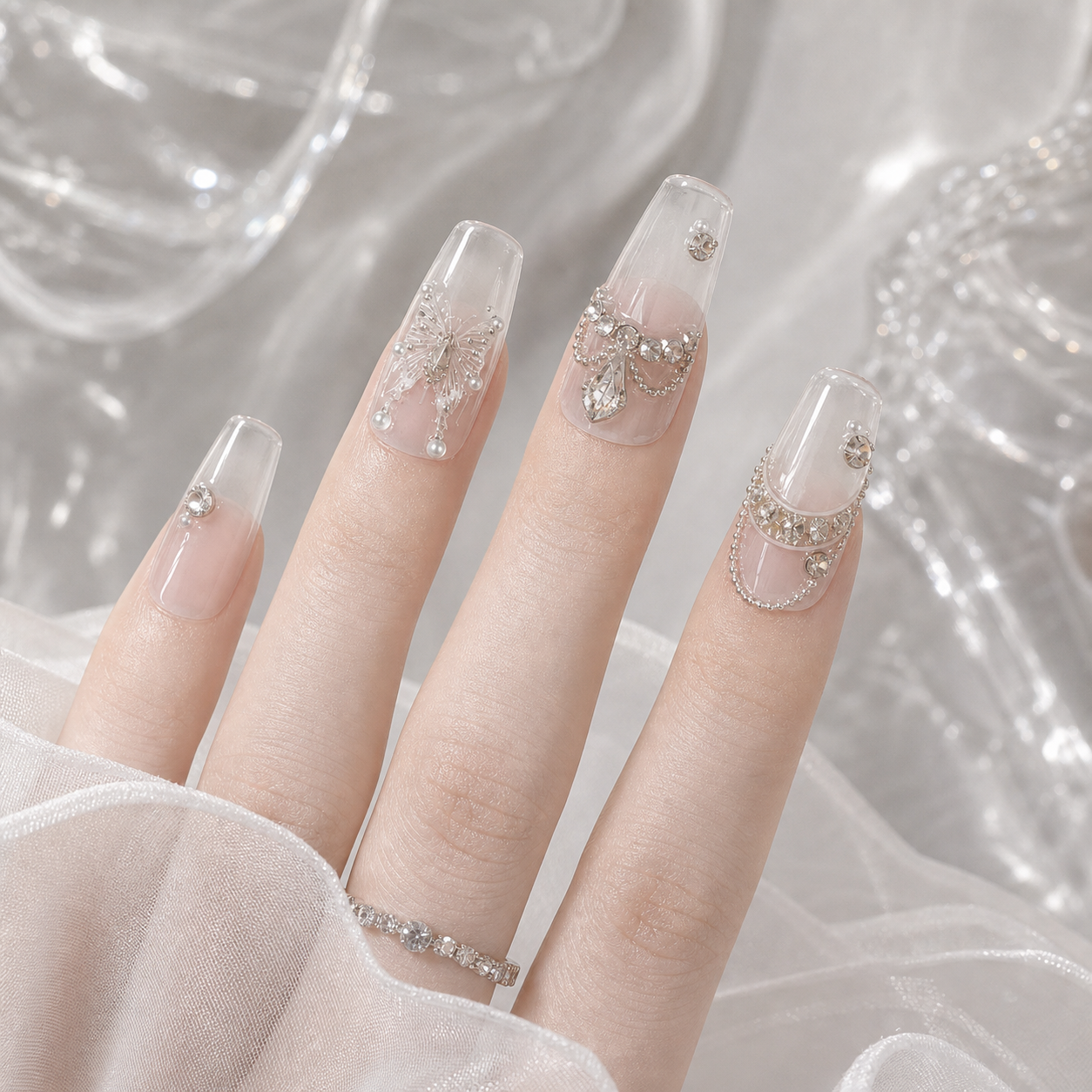 Liquid Butterfly — Chrome Wings in Glass | Handmade Press-On Nails image 5