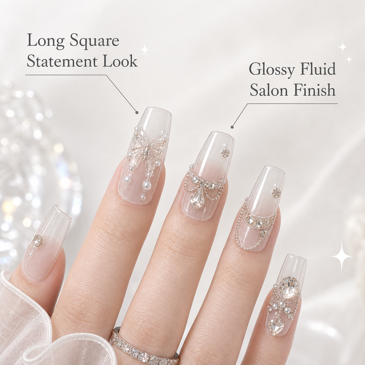 Liquid Butterfly — Chrome Wings in Glass | Handmade Press-On Nails image 7