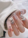 Little Luxe Tweed — Ivory Tweed, Pearls & Silver Thread | Handmade Press-On Nails image 3