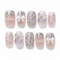 Little Luxe Tweed — Ivory Tweed, Pearls & Silver Thread | Handmade Press-On Nails image 1