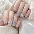 Little Luxe Tweed — Ivory Tweed, Pearls & Silver Thread | Handmade Press-On Nails image 4
