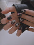 Matte Leopard — Velvet Charcoal, Stars & Pearls | Handmade Press-On Nails image 1
