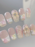 Milky Ice Bloom — Creamy French with Ice Flowers | Handmade Press-On Nails image 2