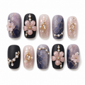 Night Isle Garden — Blush Blossoms on Ink Navy | Handmade Press-On Nails image 1