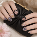 Night Isle Garden — Blush Blossoms on Ink Navy | Handmade Press-On Nails image 2