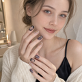 Night Isle Garden — Blush Blossoms on Ink Navy | Handmade Press-On Nails image 3