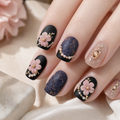 Night Isle Garden — Blush Blossoms on Ink Navy | Handmade Press-On Nails image 4