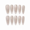 Nude Cat-Eye Pink Bloom — Dimensional Flowers on Velvet Shimmer | Handmade Press-On Nails image 1