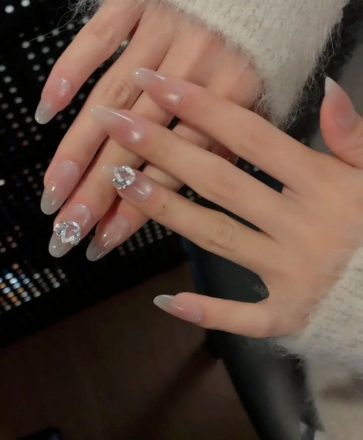 One Carat — Sheer Shimmer with Solitaire Crystals | Handmade Press-On Nails image 1