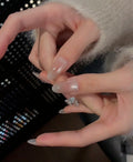 One Carat — Sheer Shimmer with Solitaire Crystals | Handmade Press-On Nails image 3