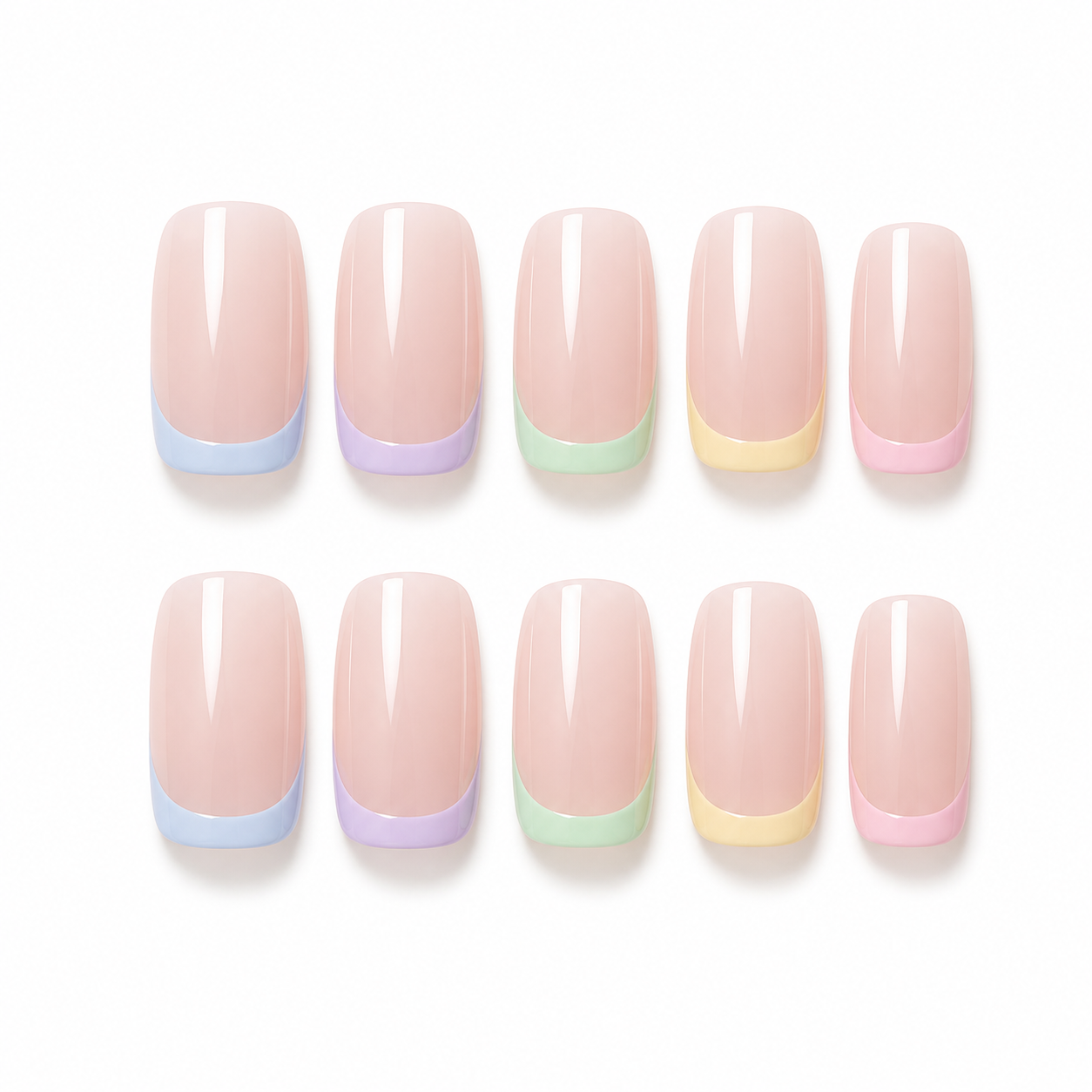 Pastel Rainbow French — Soft Blush with Rainbow Tips | Handmade Press-On Nails image 1