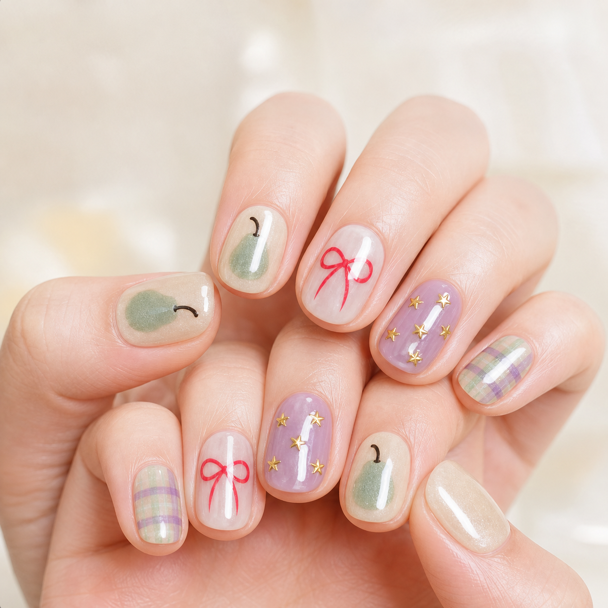 Pear, Bows & Plaid — A Toy-Box of Charms | Handmade Press-On Nails image 3