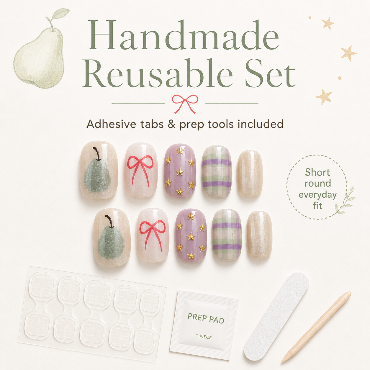 Pear, Bows & Plaid — A Toy-Box of Charms | Handmade Press-On Nails image 7