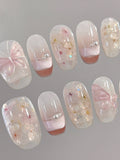 Pink Dried-Flower Butterfly — Pressed Petals Taking Wing | Handmade Press-On Nails image 2