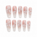 Pink Lace Bloom — White Lace over Nude Ombré | Handmade Press-On Nails image 1