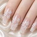 Pink Lace Bloom — White Lace over Nude Ombré | Handmade Press-On Nails image 4
