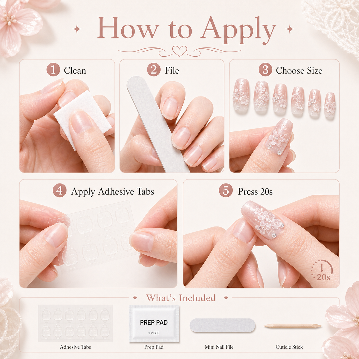 Pink Lace Bloom — White Lace over Nude Ombré | Handmade Press-On Nails image 7