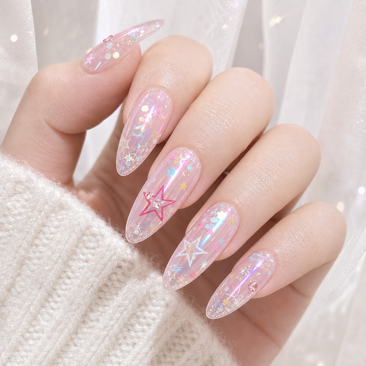 Prism Laser — Holographic Stiletto Glow | Handmade Press-On Nails image 4