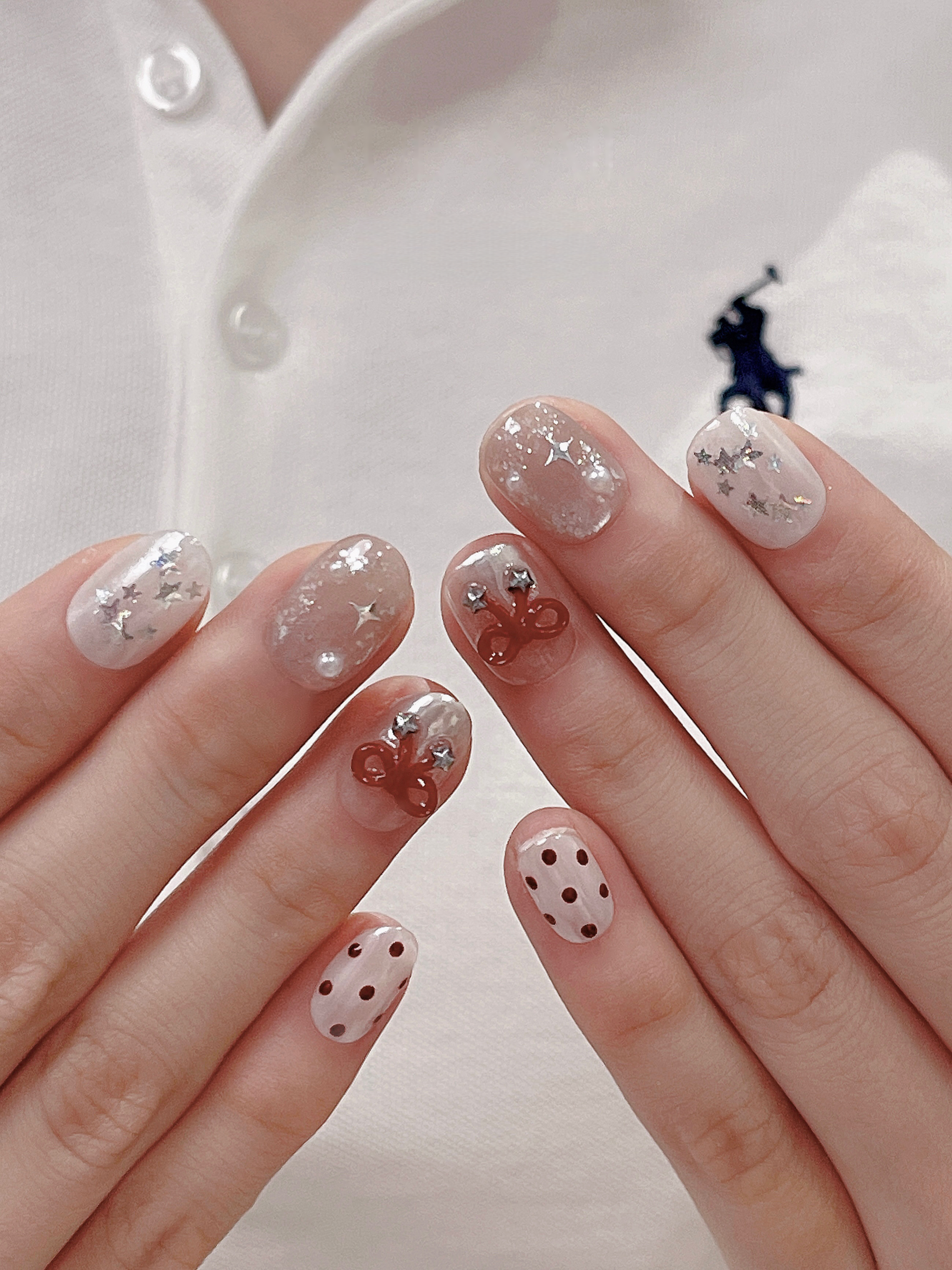 Red Bow Kitty — Glitter, Dots & Kitty Charm | Handmade Press-On Nails image 2