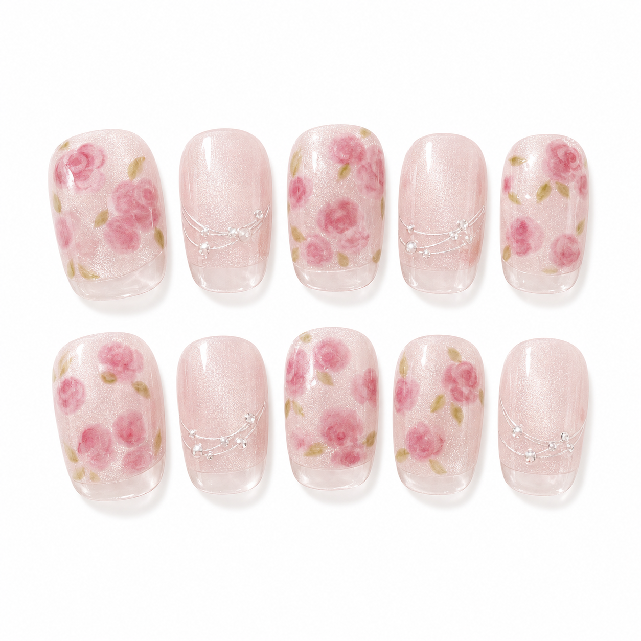 Rose Cat-Eye — Petal Print with Living Shimmer | Handmade Press-On Nails image 1