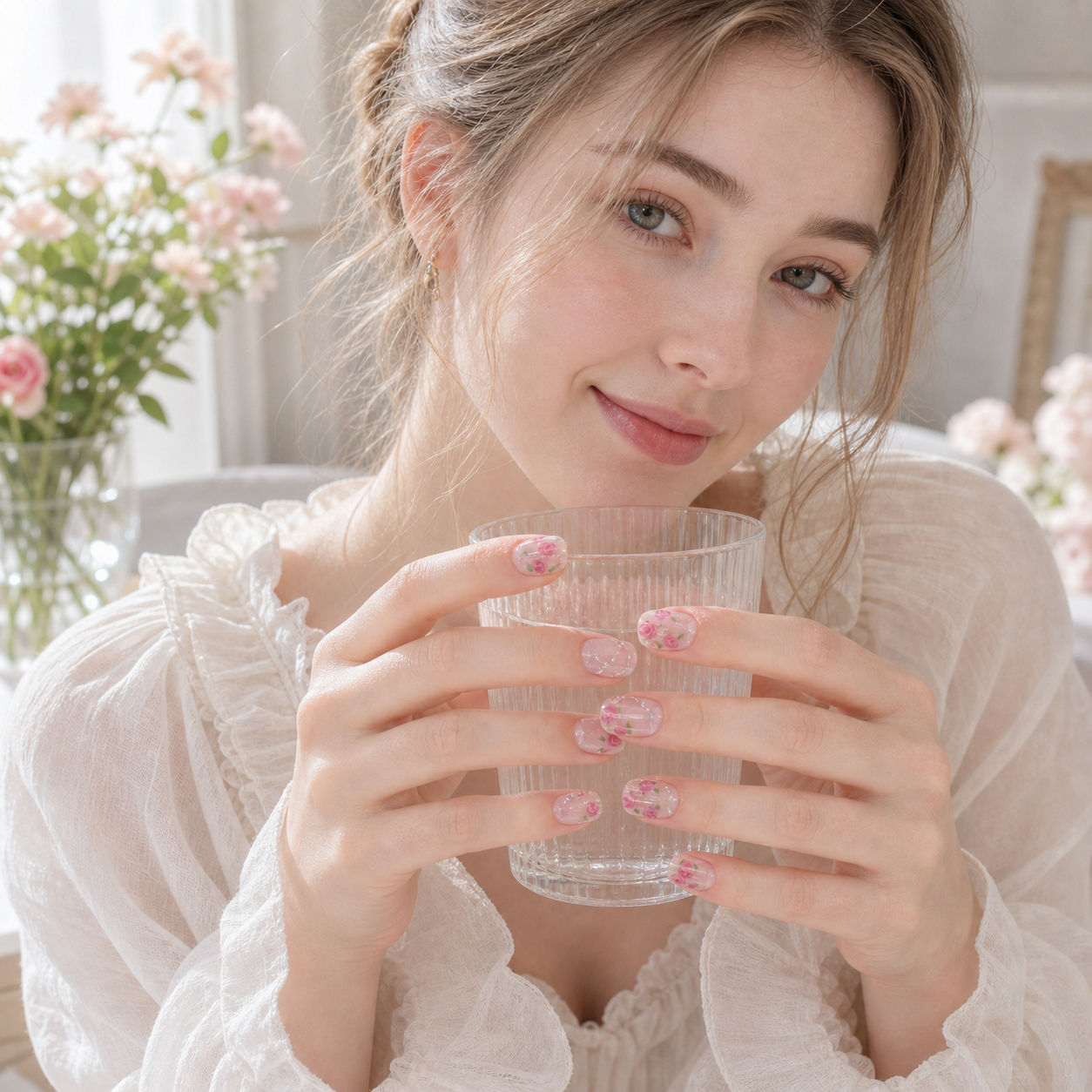 Rose Cat-Eye — Petal Print with Living Shimmer | Handmade Press-On Nails image 3