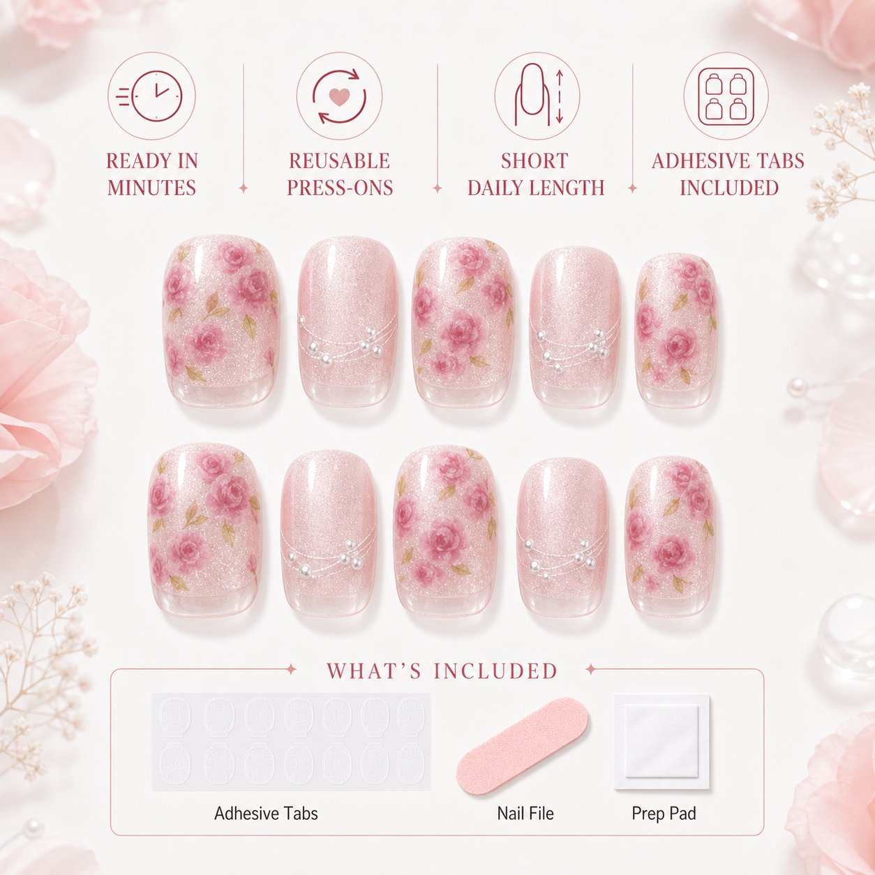 Rose Cat-Eye — Petal Print with Living Shimmer | Handmade Press-On Nails image 5