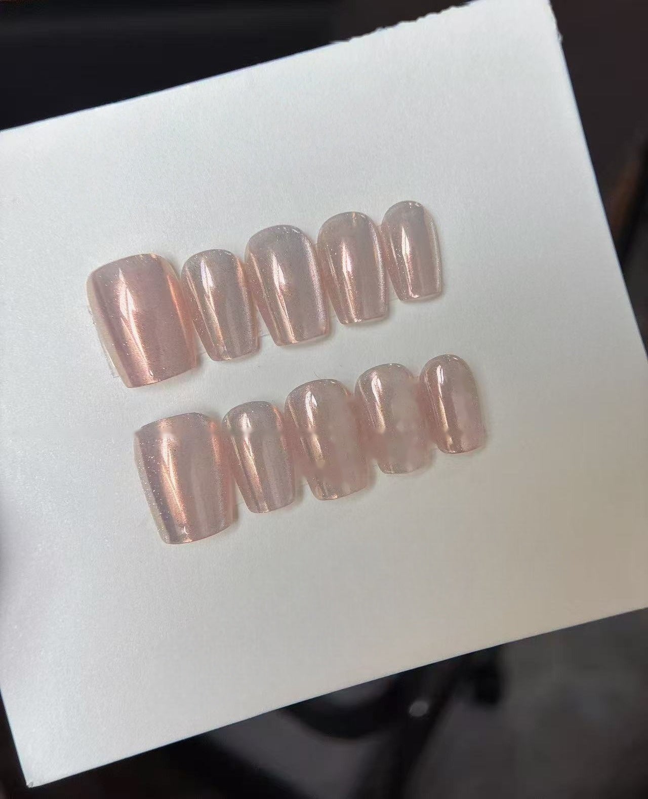 Rose Gold Cat-Eye — Silk-Light Metallic Shimmer | Handmade Press-On Nails image 1