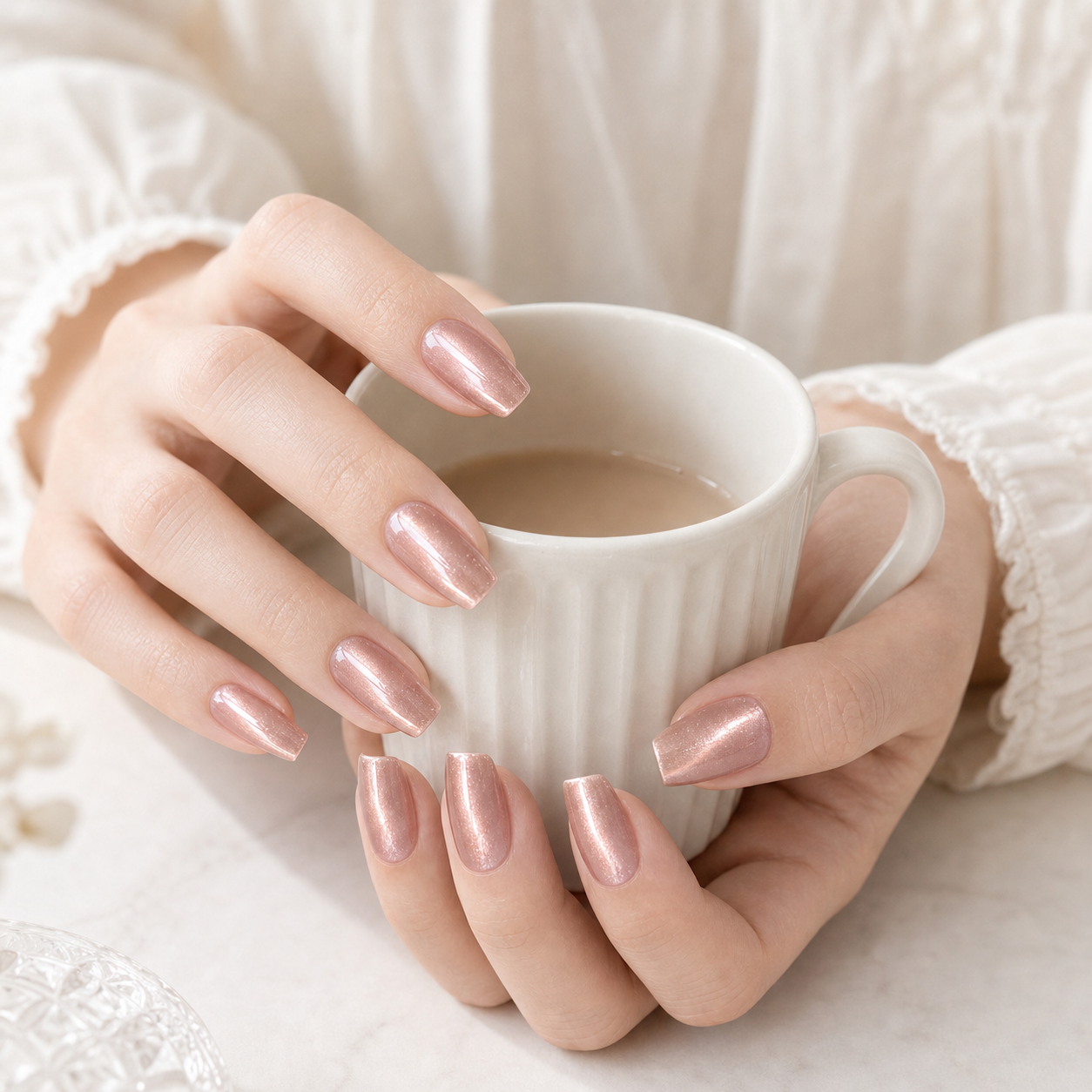 Rose Gold Cat-Eye — Silk-Light Metallic Shimmer | Handmade Press-On Nails image 2